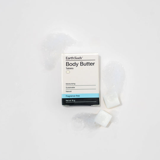 EarthSuds travel-friendly body butter tablets made from clean biodegradable ingredients.