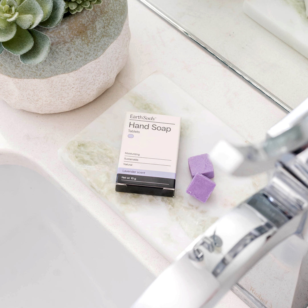 EarthSuds travel-friendly hand soap tablets made from clean biodegradable ingredients.