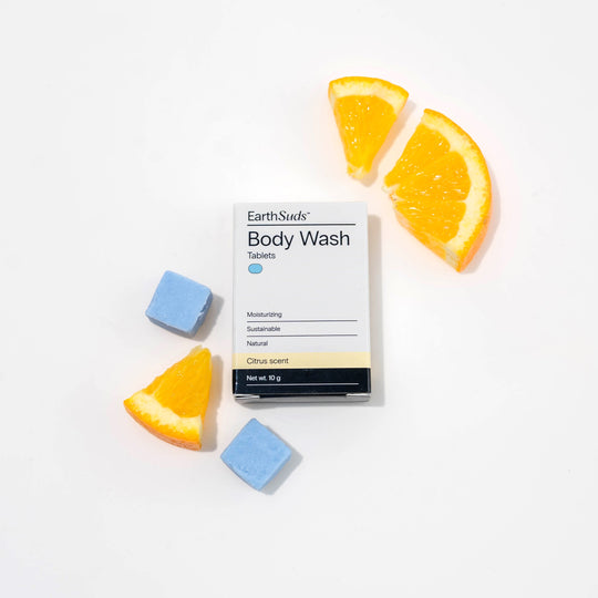 EarthSuds travel-friendly body wash tablets made from clean biodegradable ingredients.