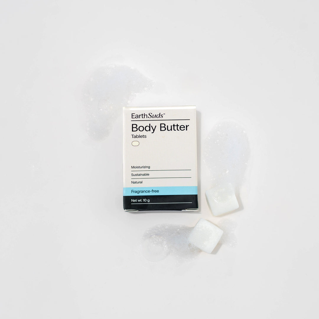 EarthSuds travel-friendly body butter tablets made from clean biodegradable ingredients.