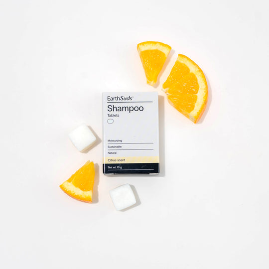 EarthSuds travel-friendly shampoo tablets made from clean biodegradable ingredients.
