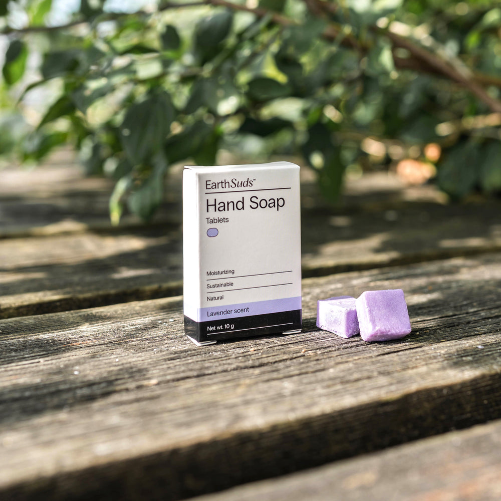 EarthSuds travel-friendly hand soap tablets made from clean biodegradable ingredients.