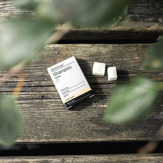 EarthSuds travel-friendly shampoo tablets made from clean biodegradable ingredients.
