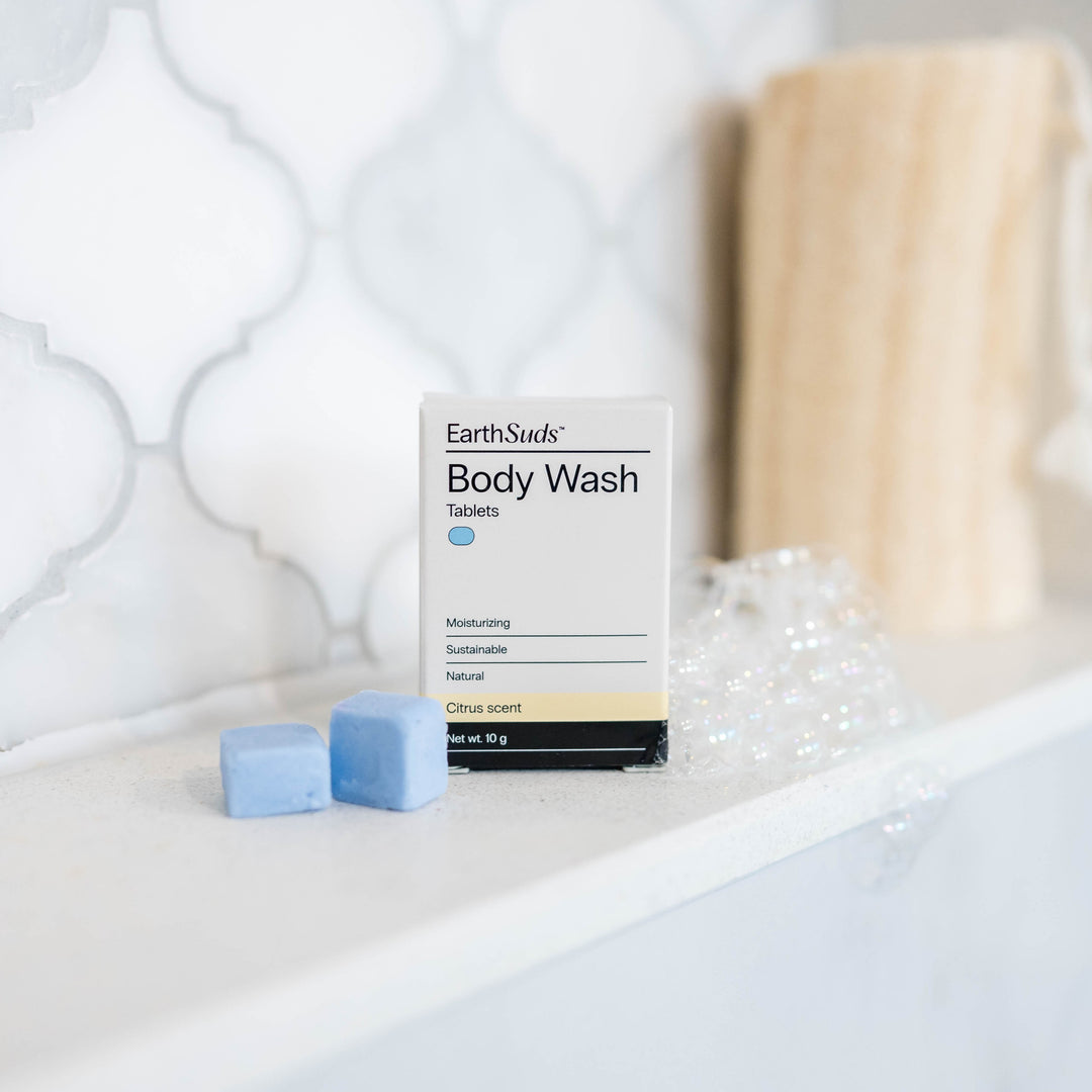 EarthSuds travel-friendly body wash tablets made from clean biodegradable ingredients.