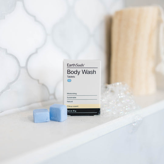 EarthSuds travel-friendly body wash tablets made from clean biodegradable ingredients.
