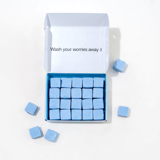 Travel body wash with dissolvable, biodegradable body wash tablets.
