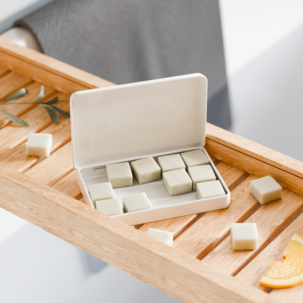 EarthSuds sustainable travel toiletries; dissolvable personal care tablets in carry-on friendly packaging.